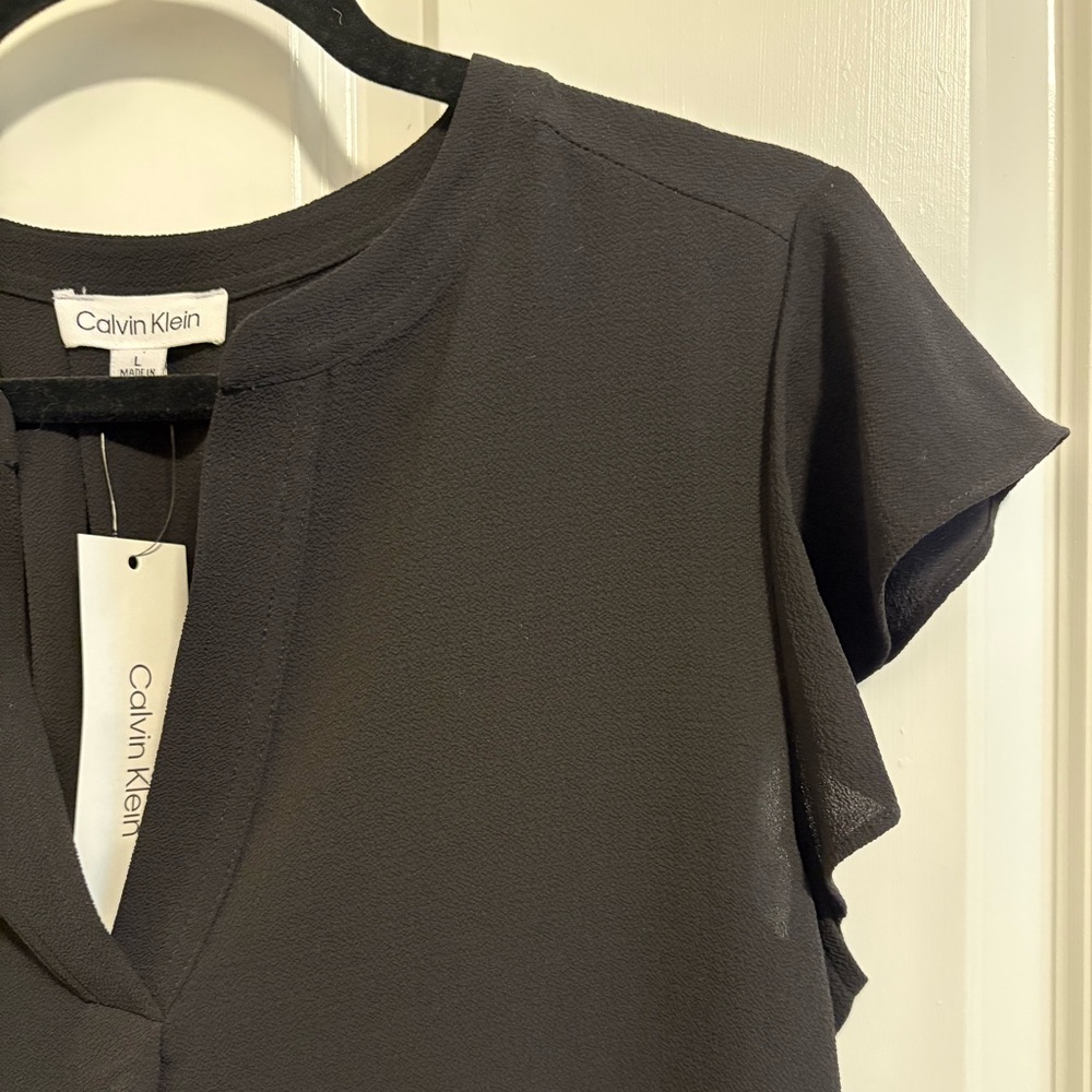 Calvin Klein Black Ruffle Sleeve Blouse - Picture 3 of 6